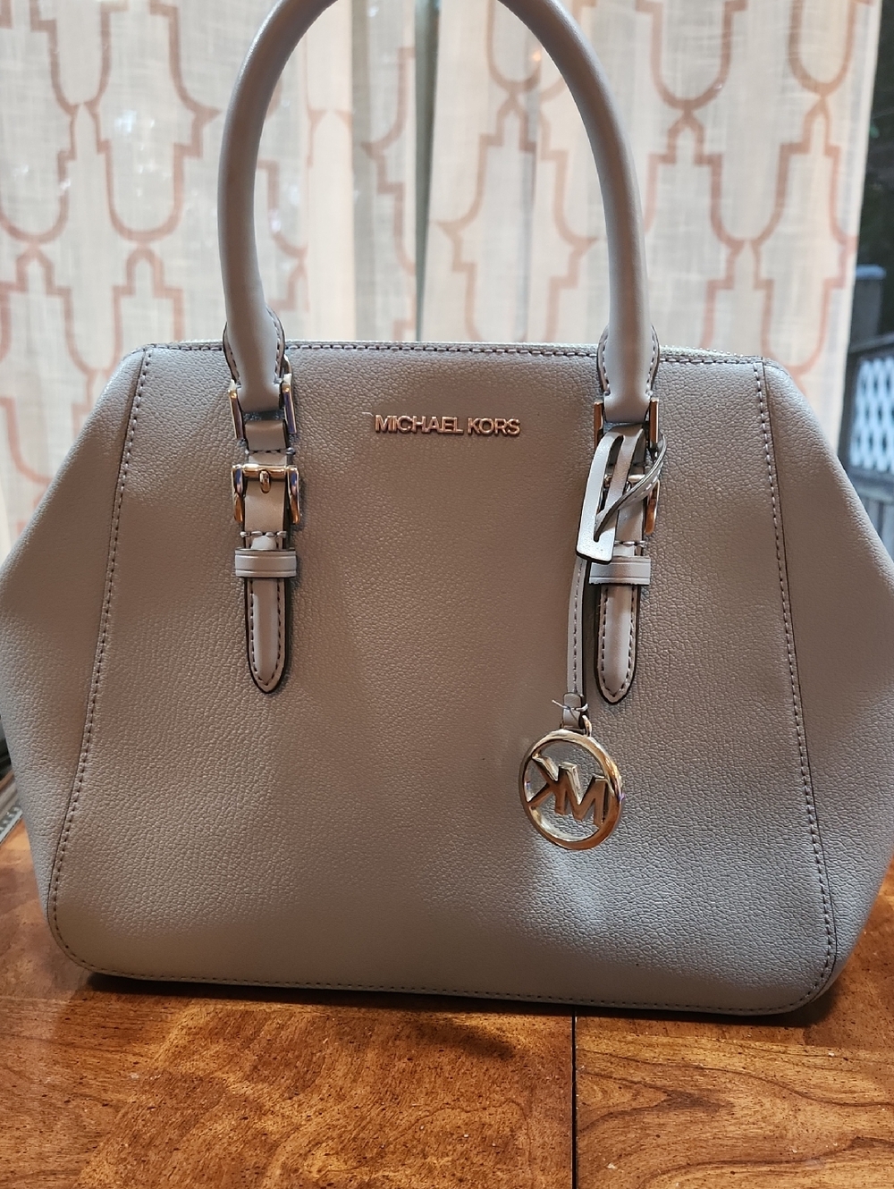Michael Kors Gray Saffiano Satchel with Gold Logo Charm